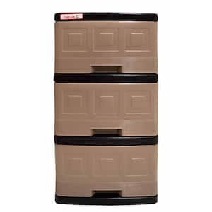 13 in. W x 25 in. H x 17 in. D 3-Drawer Freestanding Cabinet in Taupe with Espresso Frame