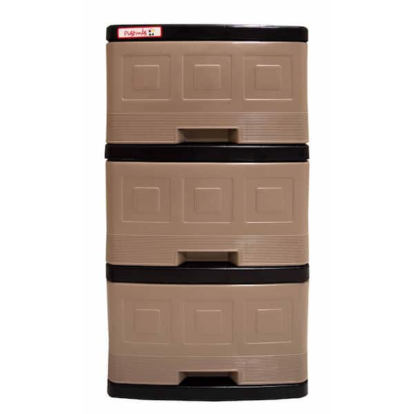 Inval 13 in. W x 25 in. H x 17 in. D 3-Drawer Freestanding Cabinet in Taupe with Espresso Frame