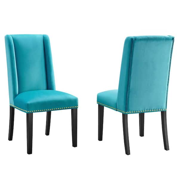 MODWAY Baron Blue Performance Velvet Nailhead Trim Dining Side Chairs (Set of 2)