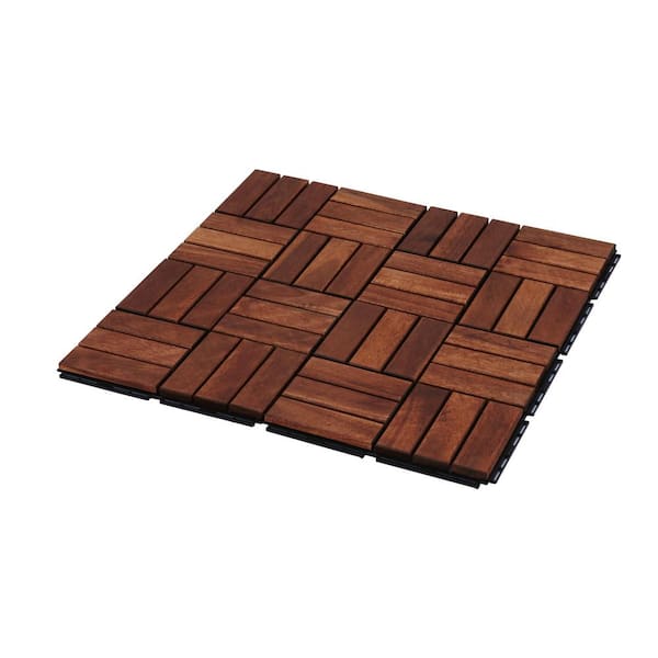 Siavonce 1 ft. x 1 ft. Brown Acacia Wood Interlocking Deck Tile Checker Pattern, Hardwood Outdoor Flooring(20 per Case)