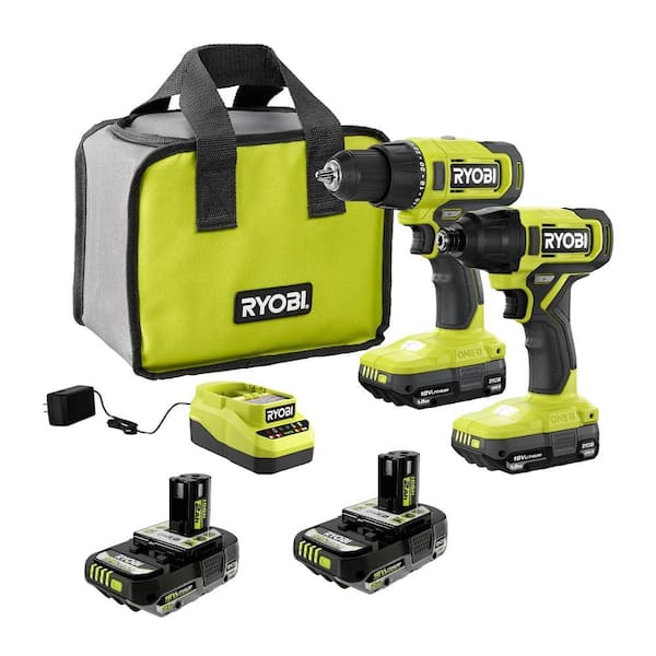 RYOBI ONE+ 18V Cordless 2-Tool Combo Kit with (2) 1.5 Ah Batteries, and Charger w/ (2) 2.0 Ah HIGH PERFORMANCE Batteries