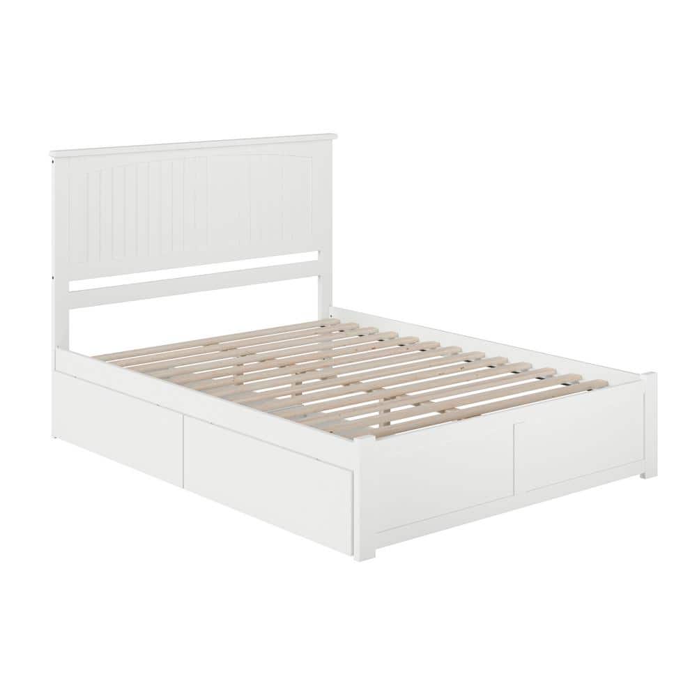 Nantucket White Queen Wood Platform Bed with Storage Drawers