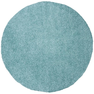 Primo Shag Aqua 7 ft. x 7 ft. Round Solid Area Rug