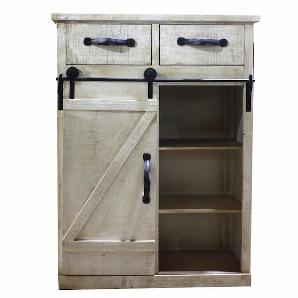 Karl home White Wooden Storage Cabinet with Single Barn Door
