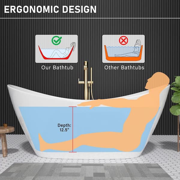 WetBase Freestanding Soaking Bathtub 67 in. x 30 in. Double