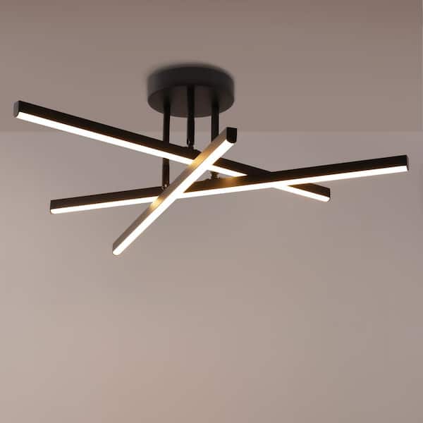3-Light Black LED Sputnik Ceiling Light, Modern Semi-Flush Mount Chandelier 3000K for Dining Room, Study, Entryway