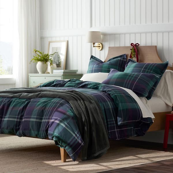 Company Cotton Derek Plaid Velvet Green Flannel King Sheet Set