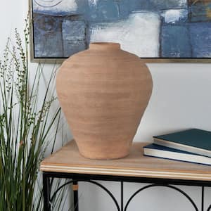 17 in. Beige Wide Textured Ceramic Decorative Vase