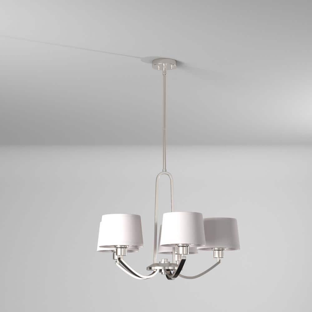 Satin Platinum 5-Light Drum Chandelier with White Fabric Shade