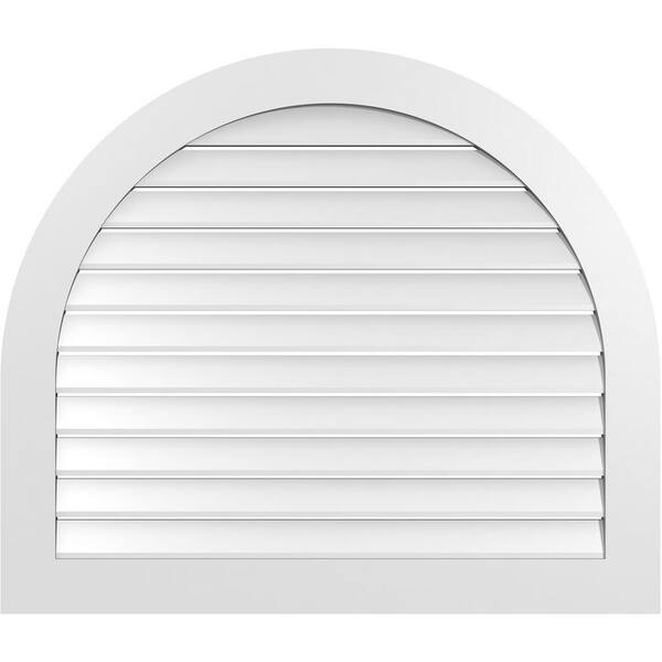 Ekena Millwork 42 in. x 36 in. Round Top White PVC Paintable Gable Louver Vent Functional
