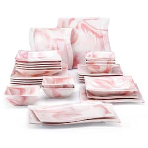 Flora 26-Piece Marble Pink Porcelain Dinnerware Set (Service for 6)