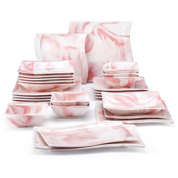 MALACASA Dinnerware Sets for 12, 56-Piece Porcelain Square Plates