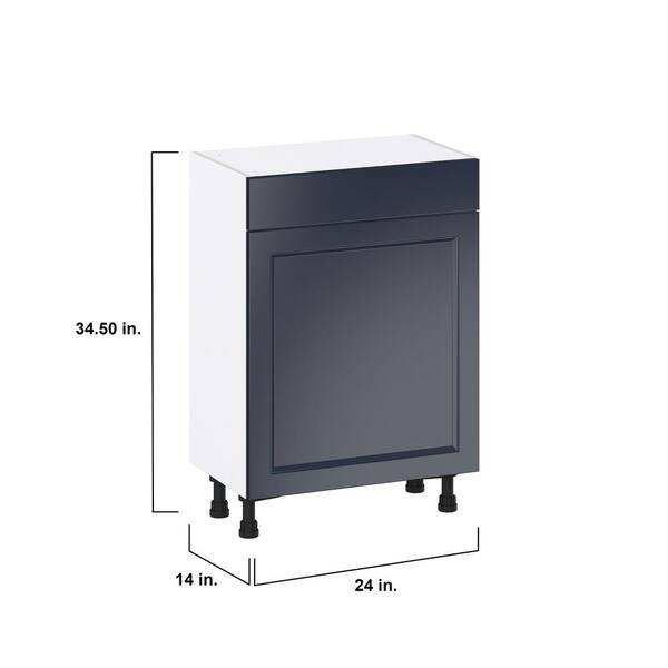 J COLLECTION 24 in. W x 14 in. D x 34.5 in. H Devon Painted Blue Shaker Assembled Shallow Base Kitchen Cabinet with a Drawer