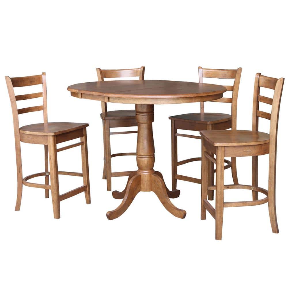 International Concepts Distressed Oak 48 in. Oval Dining Table with 4-Counter-Height Stools (5-Piece) -  K42-36RXT-6B-S6172-4