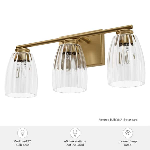 Hunter - Rossmoor 20.5 in. 3-Light Luxe Gold Vanity Light with Clear Glass Shades