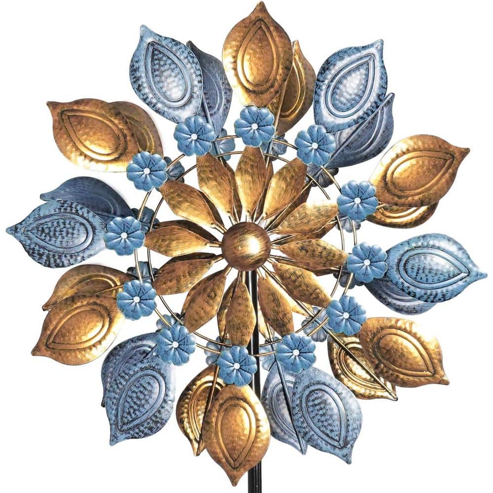 Outdoor Wind Spinners 360° Metal Swivel Flowers and Leaves for Patio, Lawn