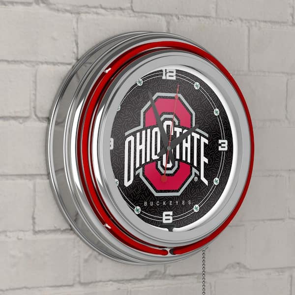 The Ohio State University Red Logo Black Lighted Analog Neon Clock