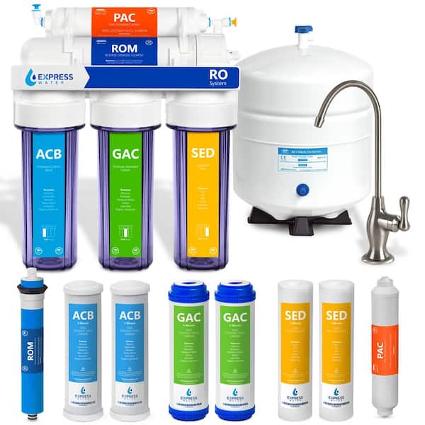 Express Water Reverse Osmosis 5 Stage Water Filtration System - with Faucet, Tank, and 4 Replacement Filters - 50 GPD
