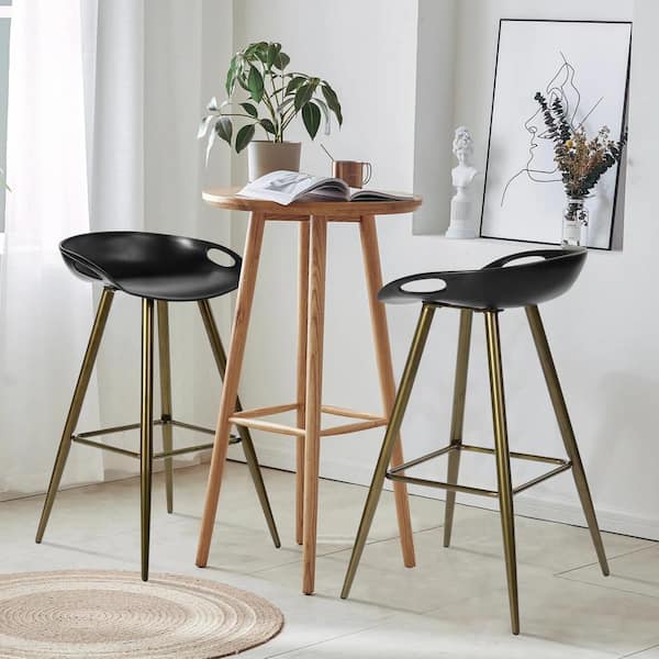 Homy Casa Fiyan 27.6 in. Bronze Metal Frame Low Back Retro Style Bar Stool with Black PP Seat( Set of 2)