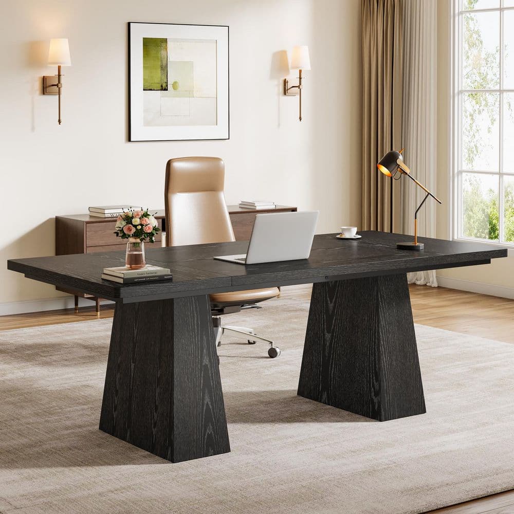 BYBLIGHT Lanita 63 in. Rectangular Black Wood Computer Desk