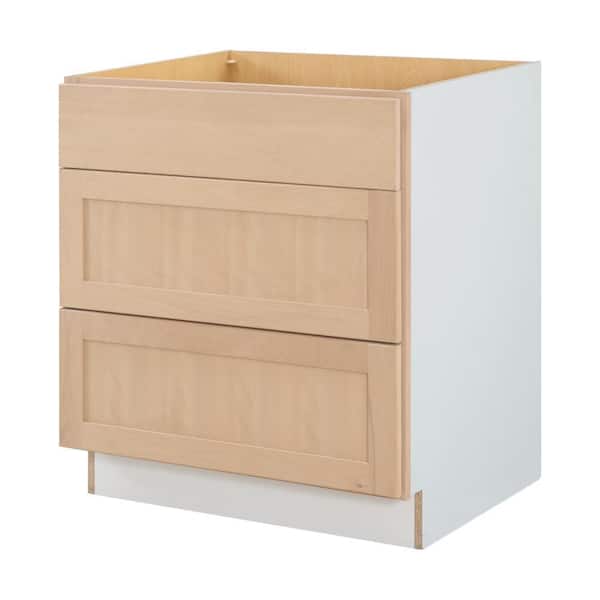 Hampton Bay 30 in. W x 24 in. D x 34.5 in. H Ready to Assemble Drawer Base Kitchen Cabinet in Unfinished with CLICKREADY Technology