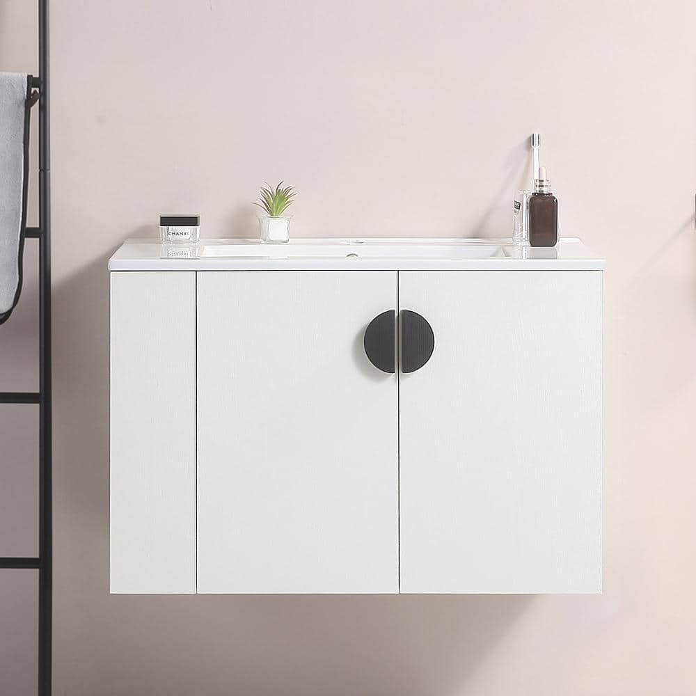 30 in. W x 18 in. D x 20 in. H Wall Mounted Bathroom Vanity in White with S