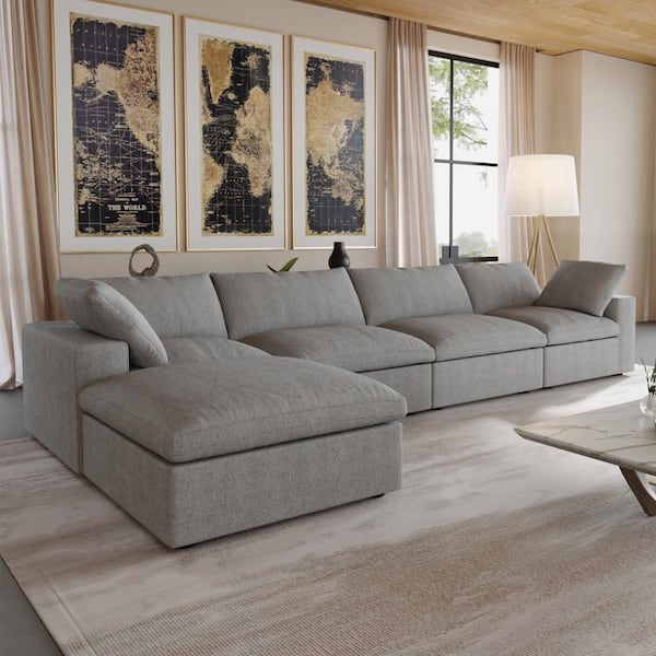 J&E Home 120.45. Square Arm Linen 4-Piece L Shaped Free
