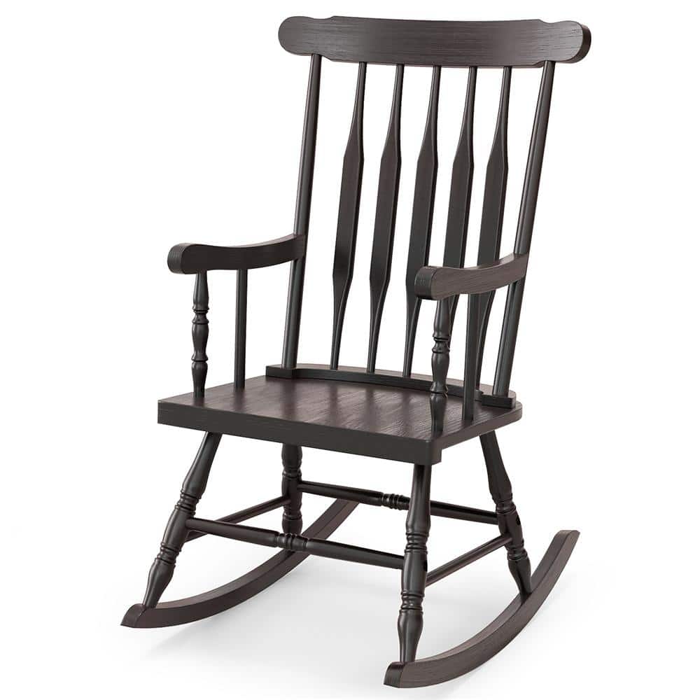 Costway Coffee Wood Indoor Outdoor Rocking Chair Rocker QD-64-A4