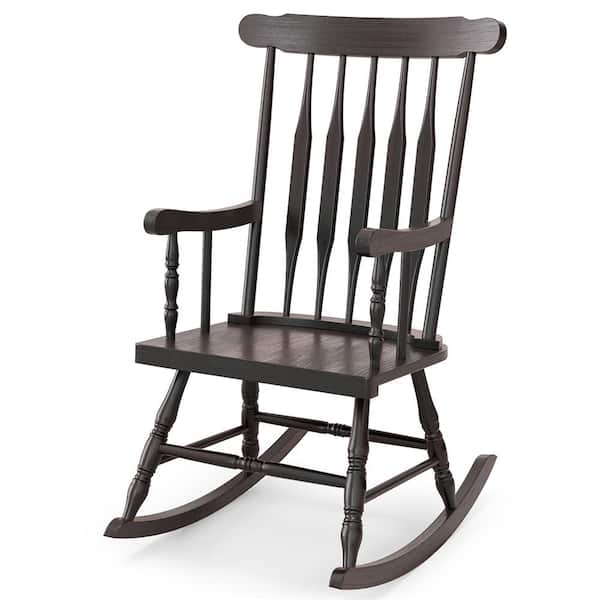 Costway Coffee Wood Indoor Outdoor Rocking Chair Rocker QD