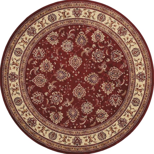 8 ft. Round Ivory, Blue, Orange Oriental Washable Area Rug