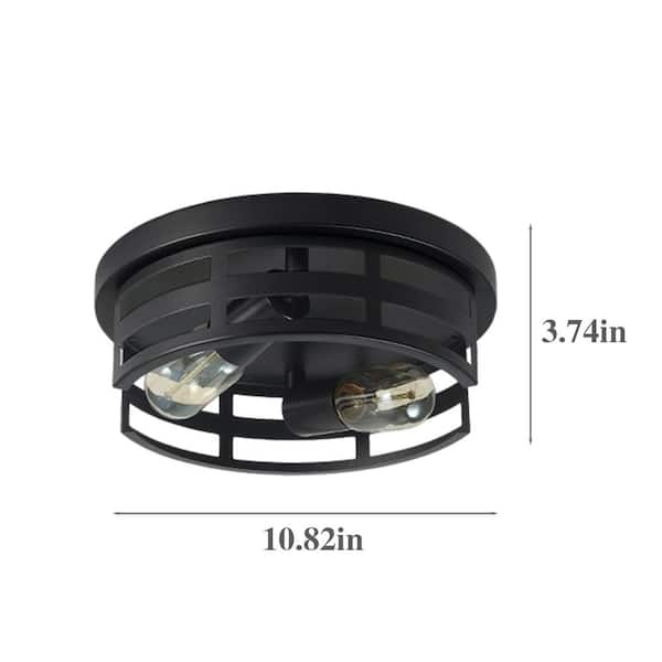 11 in. 2-Light Matte Black Flush Mount Ceiling Light Fixture, Industrial Ceiling Light for Hallway Kitchen (2-Pack)
