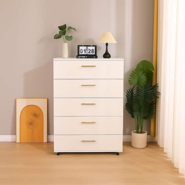 Ameera White 5-drawer 31.25 in. W Chest of Drawers with Wheels and Handles