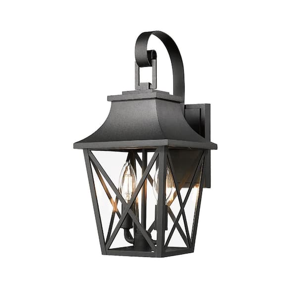 Light Pro 16 in. Black Not Motion Sensing Outdoor Hardwired Wall Lantern Scone with No Bulbs Included Waterproof