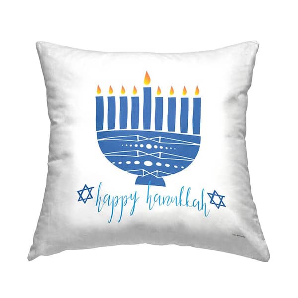 Stupell Industries Happy Hanukkah Blue Menorah Blue Print Polyester 18in. X 18in. Throw Pillow