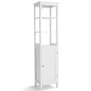 16 in. W x 12.5 in. D x 63.5 in. H White Wood Freestanding Linen Cabinet with 3-Tier Shelf and Door