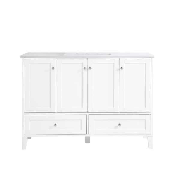 Unbranded Simply Living 48 in. Single Bathroom Vanity in White with Engineered Marble Vanity Top in Calacatta White