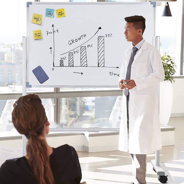 Mobile Magnetic Whiteboard, 43.3 in. x 36 in. White Rolling Dry Erase Board with Aluminum Framed, Memo Board