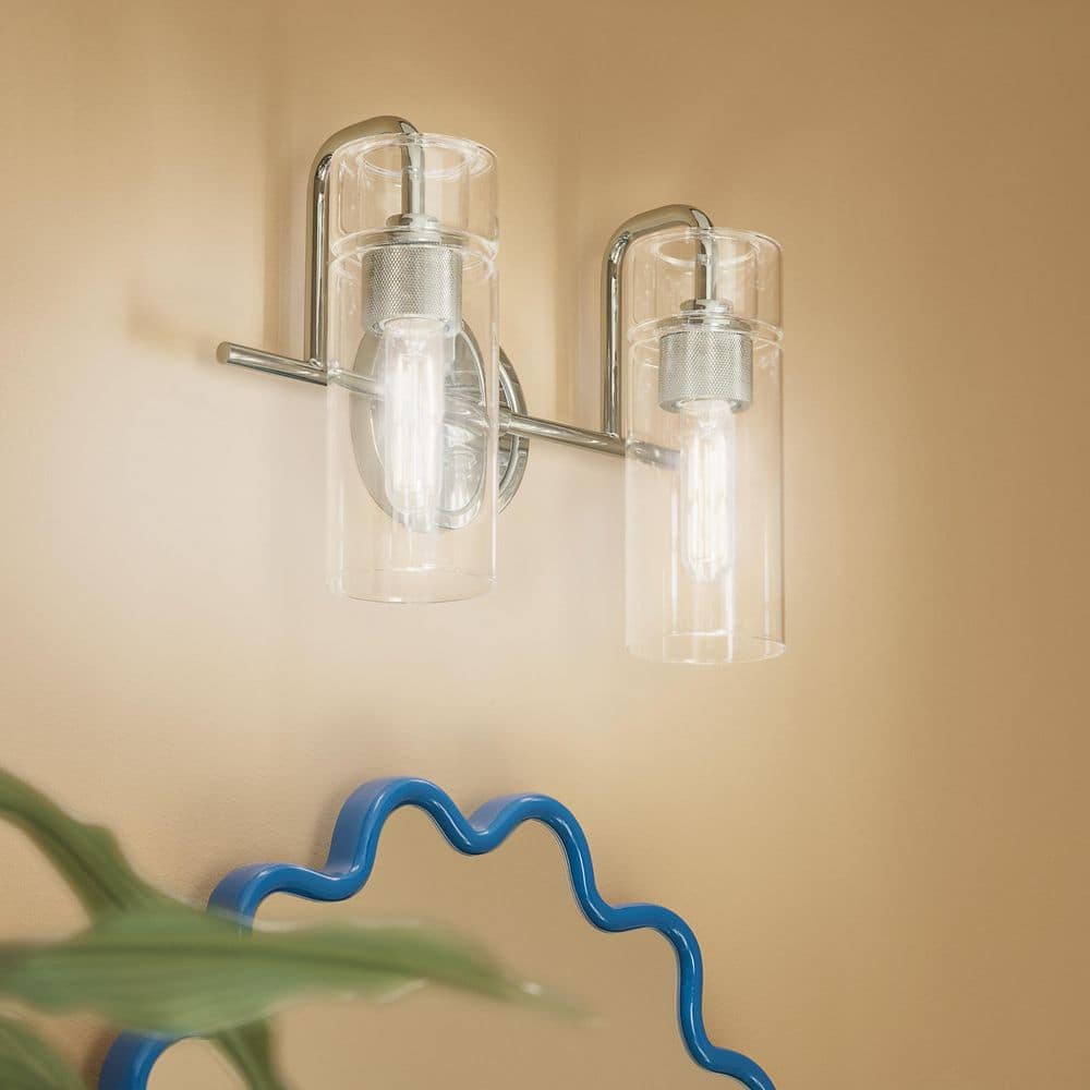 Niccol 14 in. 2-Light Vanity Light With Clear Glass in Polished Nickel price history on PriceWatchPro