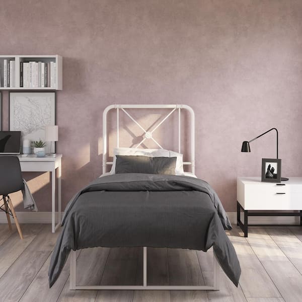 REALROOMS Allysa Metal Headboard, Twin. Off White