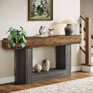 BYBLIGHT Turrella 63 in. Light Gray Rectangle Wood Console Table ...