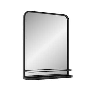 22 in. W x 27 in. H Modern Rectangular Framed Black Hook Wall Bathroom Vanity Mirror with Shelf