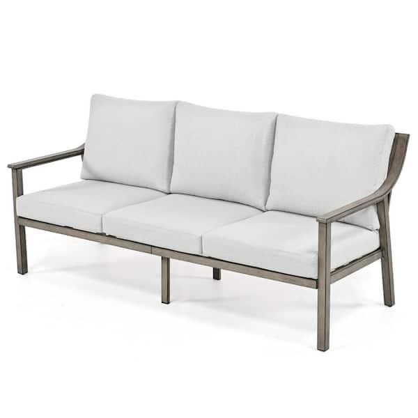 EGEIROSLIFE 3-Seat Gray Aluminum Outdoor Sofa Couch with Gray Cushions