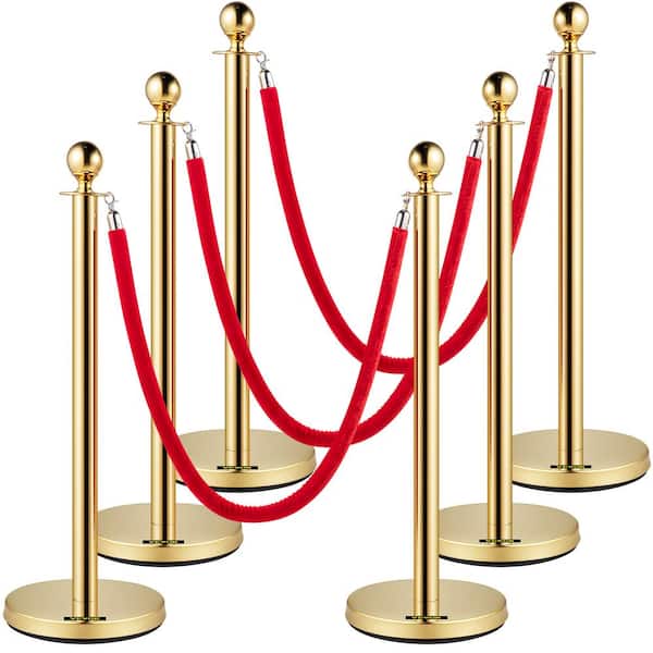 Velvet Ropes and Posts 5 ft. Red Rope Stainless Steel Gold Stanchion with Ball Top 6 PCS Crowd Control Barrier