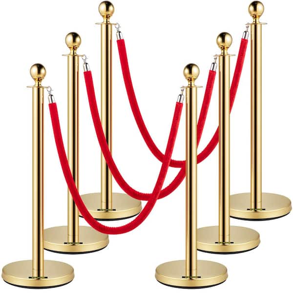 VEVOR Velvet Ropes and Posts 5 ft. Red Rope Stainless Steel Gold Stanchion with Ball Top 6 PCS Crowd Control Barrier