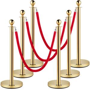Velvet Ropes and Posts 5 ft. Red Rope Stainless Steel Gold Stanchion with Ball Top 6 PCS Crowd Control Barrier
