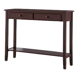 42 in. Walnut Standard Rectangle Wood Console Table with 2-Drawers