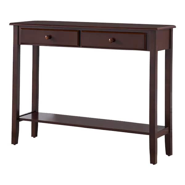 InRoom Designs 42 in. Walnut Standard Rectangle Wood Console Table with 2-Drawers