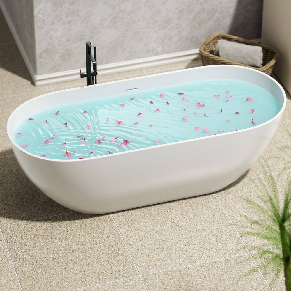63 in. x 30 in. Freestanding Soaking Synthetic Stone Bathtub with Center Dr