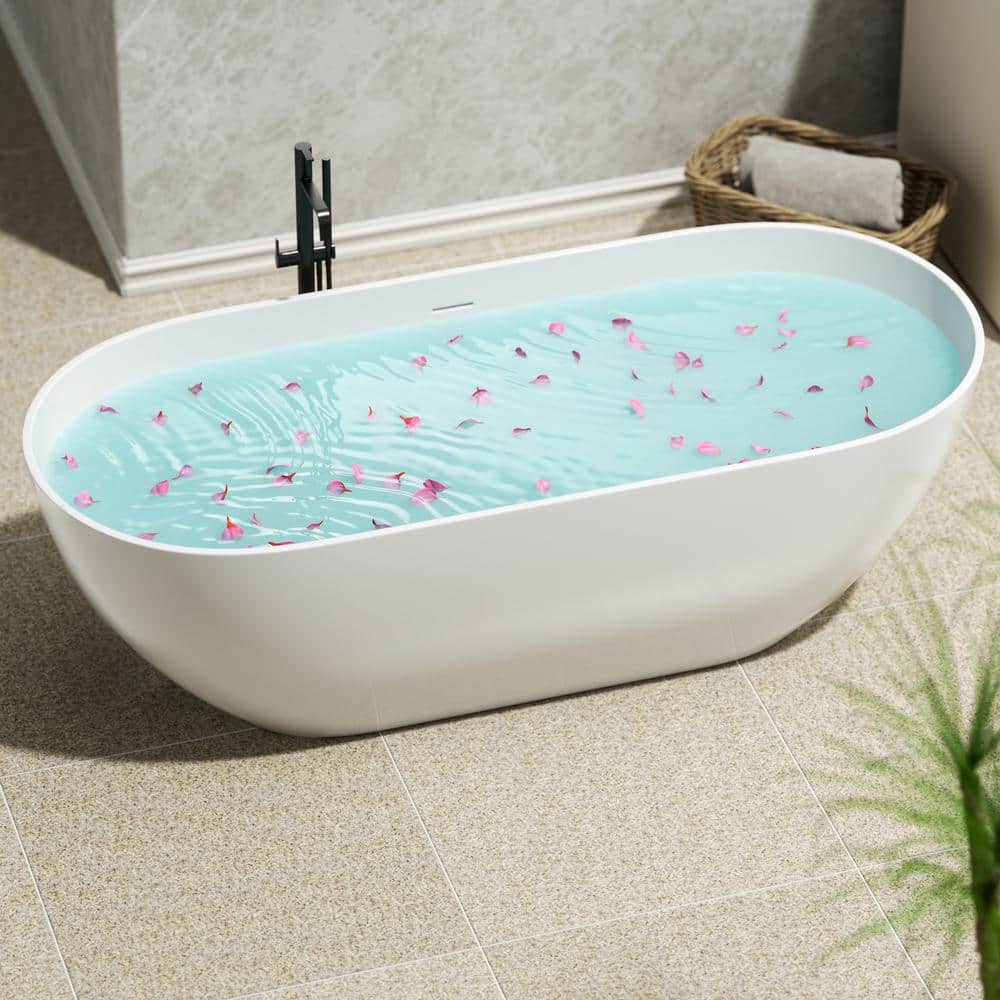 63 in. x 30 in. Freestanding Soaking Synthetic Stone Bathtub with Center Dr