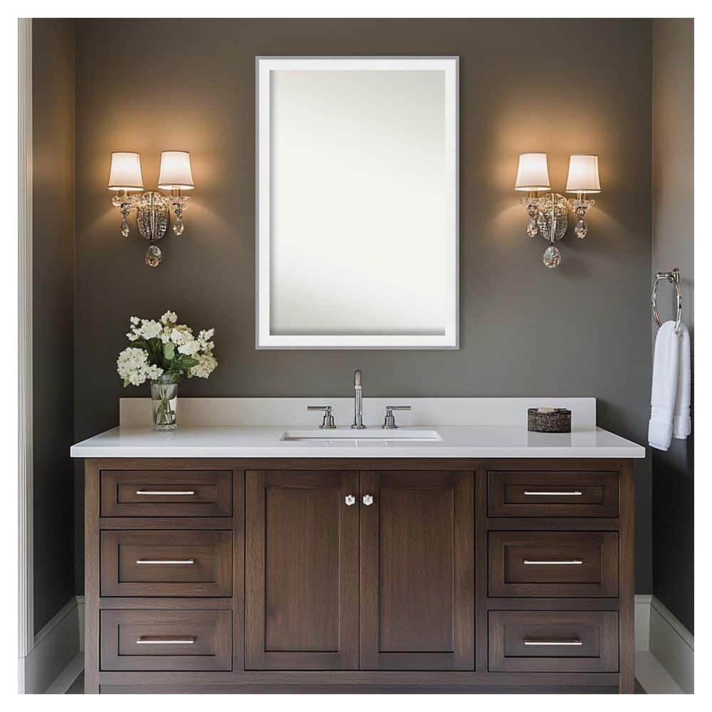 Maya White Silver 39.25 in. x 27.25 in. Non-Beveled Modern Rectangle Framed Bathroom Wall Mirror price history on PriceWatchPro